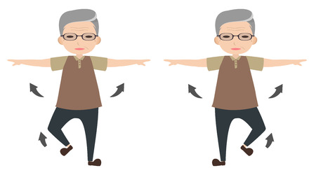 Old man character stretching arm and lifting footのイラスト素材
