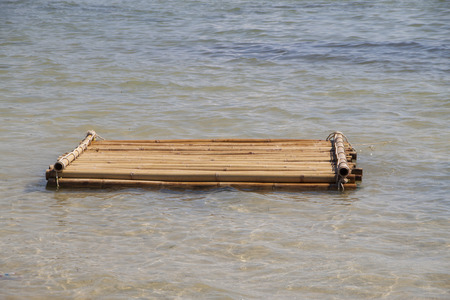 Bamboo raft floating in the sea, Phuket, Thailandの写真素材