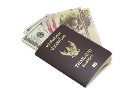 Thai passport with Hong Kong and American banknotesの写真素材