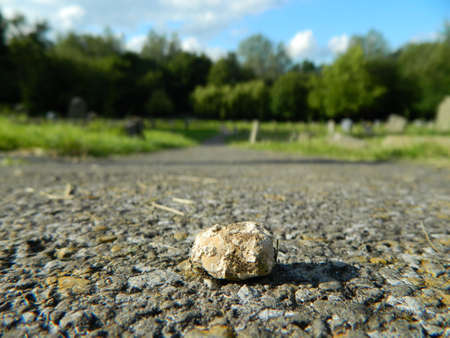 a stone on a path with the background out of focusの写真素材