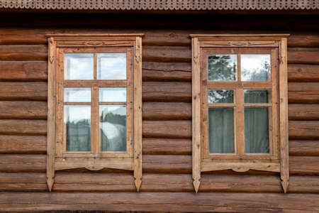 Window in the cottage. Window in a rural house.の写真素材