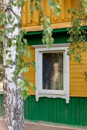 Window in the cottage. Window in a rural house.の写真素材