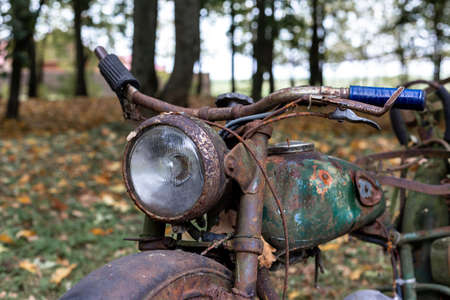 Old, rusty Soviet motorcycleの写真素材