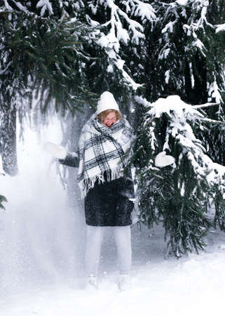 A person is cross country skiing in the snowの写真素材