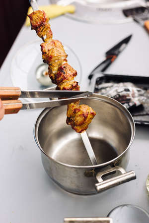 The kebab is removed from the skewer. High quality photoの写真素材