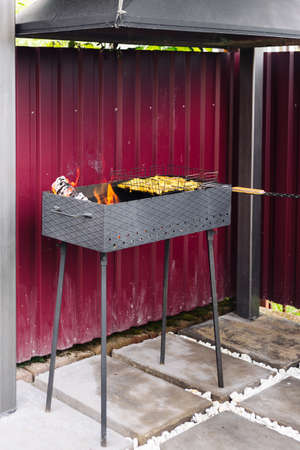 Brazier on which barbecue is prepared. Charcoal meatの写真素材