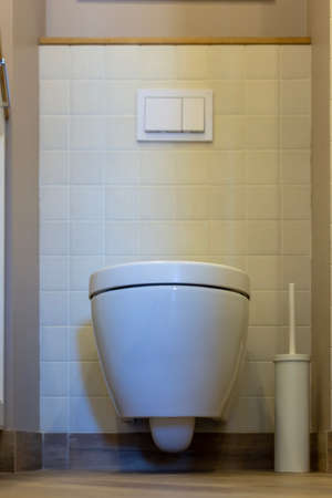 Toilet bowl with closed lid. Toilet in the apartment.の写真素材