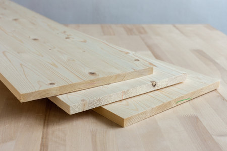 Wooden furniture board. Wooden building material. Glued board.の写真素材