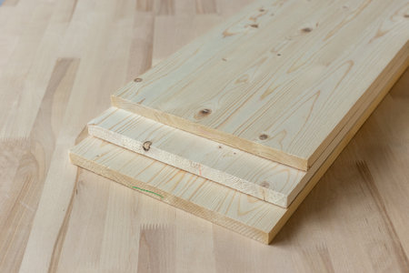 Wooden furniture board. Wooden building material. Glued board.の写真素材