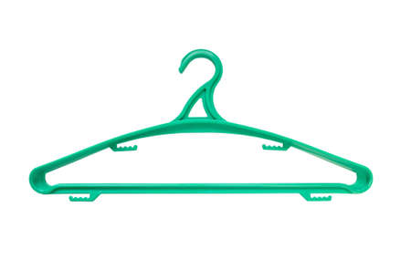 Green hanger for clothes isolated over white backgroundの写真素材