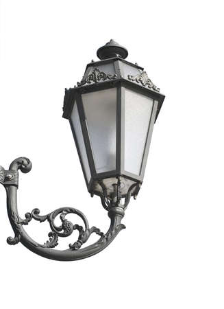 Wall lantern hanging on a wall isolated over whiteの写真素材