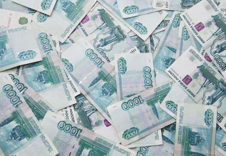 Background of thousand russian roubles bills, close-up
