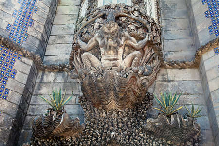 Stone carving sea monster in Pena palace, Sintra, Portugalのeditorial素材