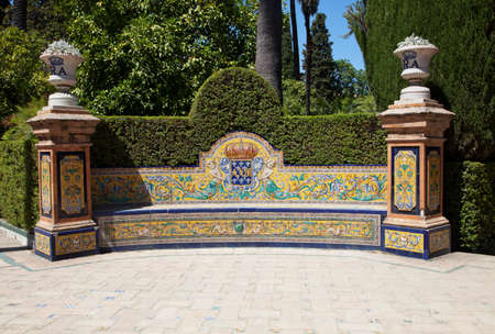 Decorative bench in a park in Seville, Spainの写真素材