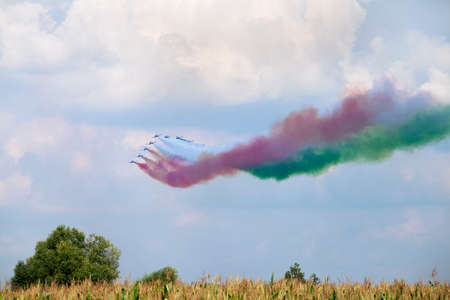 Planes on an air show against cloudy skyのeditorial素材