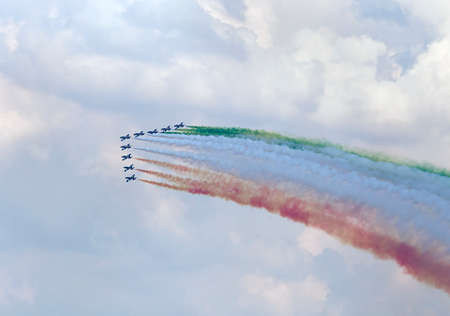 Planes on an air show against cloudy skyのeditorial素材