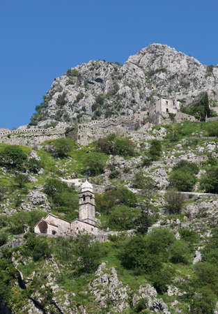 Ruins of the fortress of St John over Kotor, Montenegroの写真素材