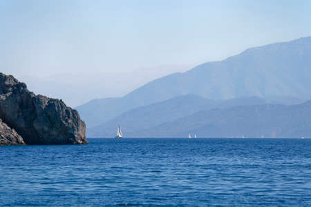 View of mountains in Turkey from the seaの写真素材
