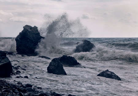 High waves at the coast after a stormの写真素材