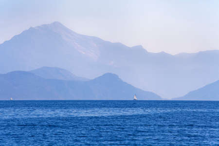View of mountains in Turkey from the seaの写真素材