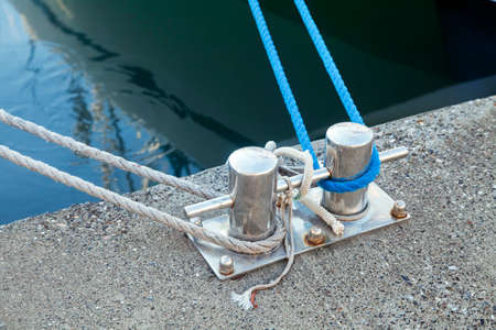 Landfast with rope on a ferry deckの写真素材