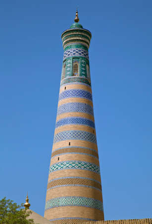 Minaret of Islam Khodja - Islam Xoja - in Khiva, Uzbekistanの写真素材