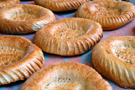 Traditional uzbek bread lavash in a market