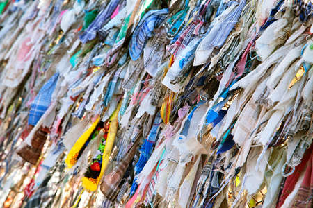 Buddhist ribbons fluttering in the windの写真素材