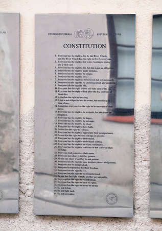Constitution of Uzupis in Vilnius, English languageの写真素材
