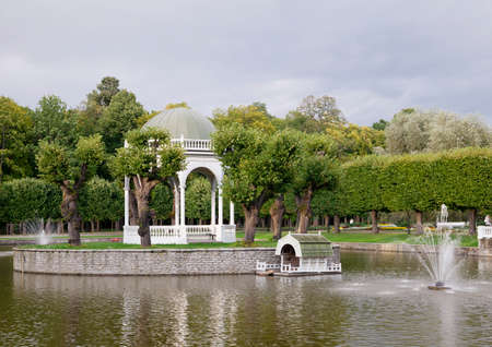 Pond with gazebo in Kadriorg park, Tallinnの写真素材