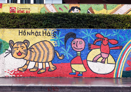 Hanoi, VIETNAM - JANUARY 12, 2015 - Ceramic mosaic mural in Hanoiのeditorial素材