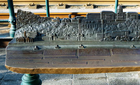 Budapest, HUNGARY - FEBRUARY 15, 2015 - Relief panorama of Budapest with descriptions in Braille for blind peopleのeditorial素材