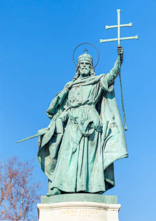 Budapest, HUNGARY - FEBRUARY 15, 2015 - Statue of saint Istvan in Hero's Square, Budapest, Hungaryのeditorial素材