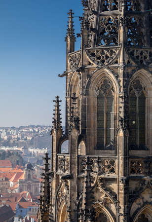 Spire of Saint Vitus cathedral in Pragueの写真素材