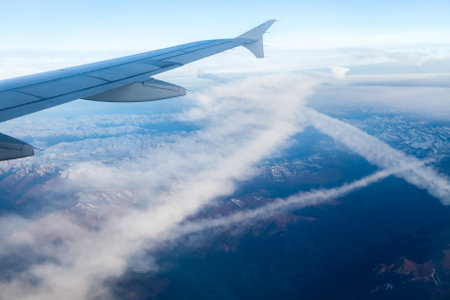 Southern Alps mountains covered with snow, view from airplane