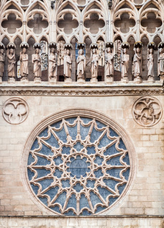 The stunning rose window of Burgos Cathedral features elaborate designs and craftsmanship, captivating visitors.の写真素材