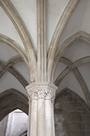 Gothic architecture of the Monastery Santa Maria features intricate stone columns and archesの写真素材