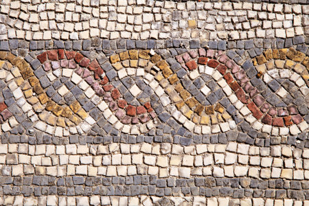 Colorful mosaics from the Roman settlement of Conimbriga in Portugal reveal ancient artistry.の写真素材