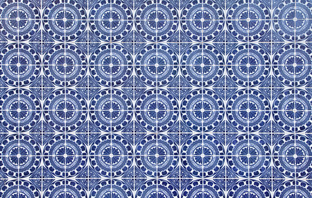 Detailed seamless azulejo tiling feature blue patterns typical of Portugal's architectural heritage