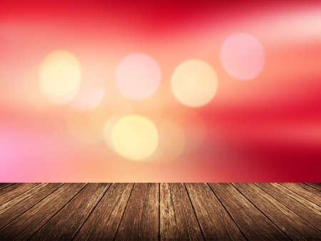 Empty wood table over blurred nature with bokeh background, product display templateの写真素材