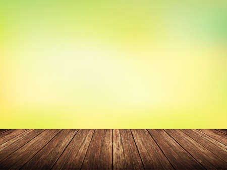 Empty wood table over blurred nature with bokeh background, product display templateの写真素材