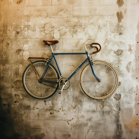 Vintage bicycle in front of a grunge textured wall.の素材