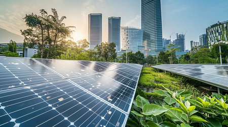 solar energy in the city,clean energy in the city.の素材