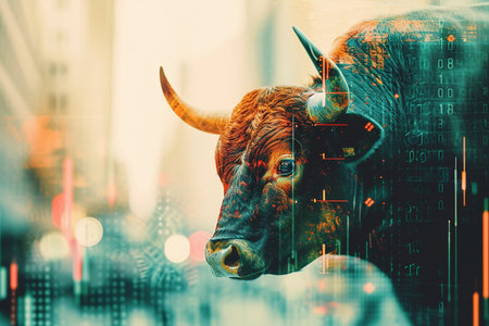 Bullish run Stock Market trade exchange Financial Investment, green up, Trade exchange backgroundの素材