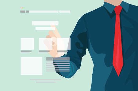 A business man stand in front of a field of chartsのイラスト素材