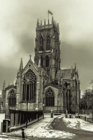 Doncaster Minster in the winter snowの写真素材