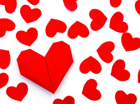 Paper Hearts on paperの写真素材