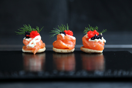 Smoked salmon canapeの写真素材