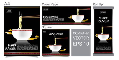 Ramen noodle on black illustration.のイラスト素材