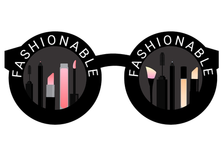 Make up Cosmetic on Fashion Black Sunglasses Background Vector Illustrationのイラスト素材